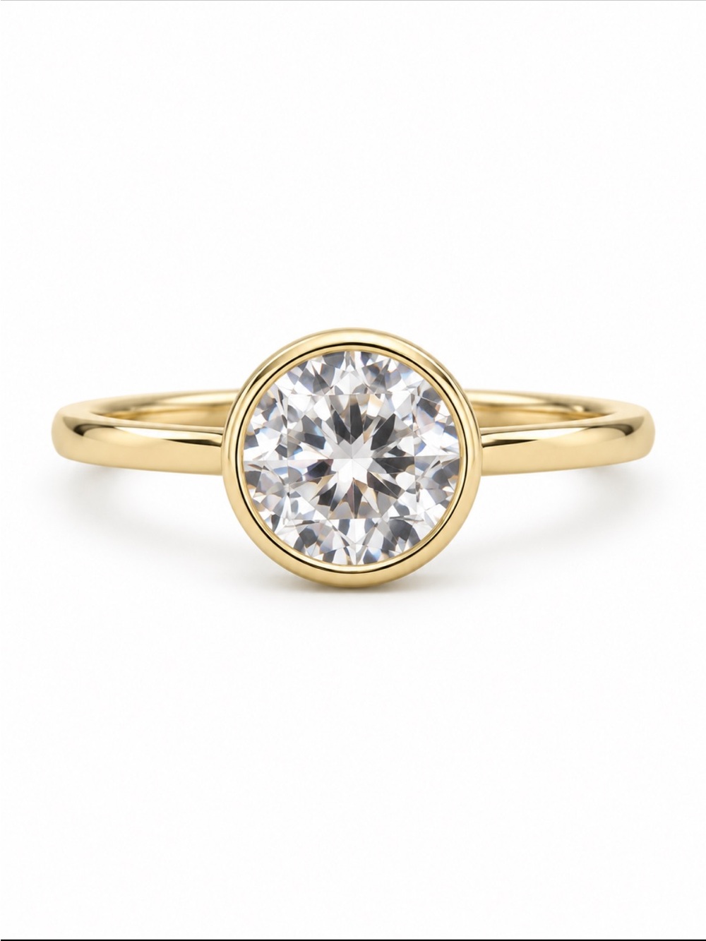 Classic Bezel Solitaire CZ Ring in Yellow Gold Plating by Adina Eden NEW